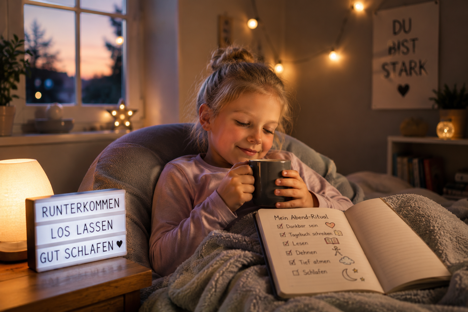 A child relaxes in the evening