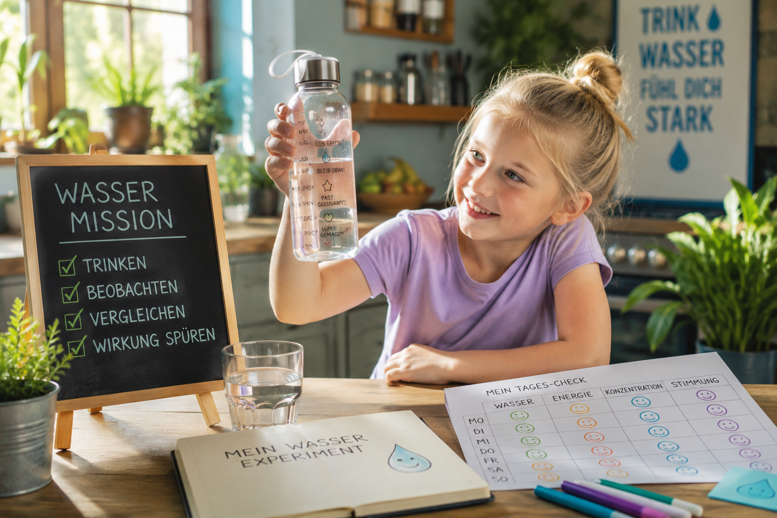 A child with a water bottle during a hydration mission